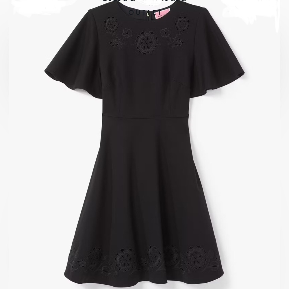 NWT Kate Spade Embroidered Cutwork Ponte Dress 4 Black